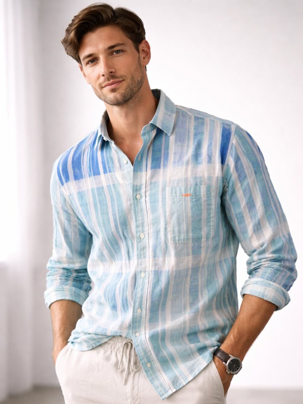 Tommy Bahama 100% Linen Coastal Stripe Button-Down Shirt – Size XL
